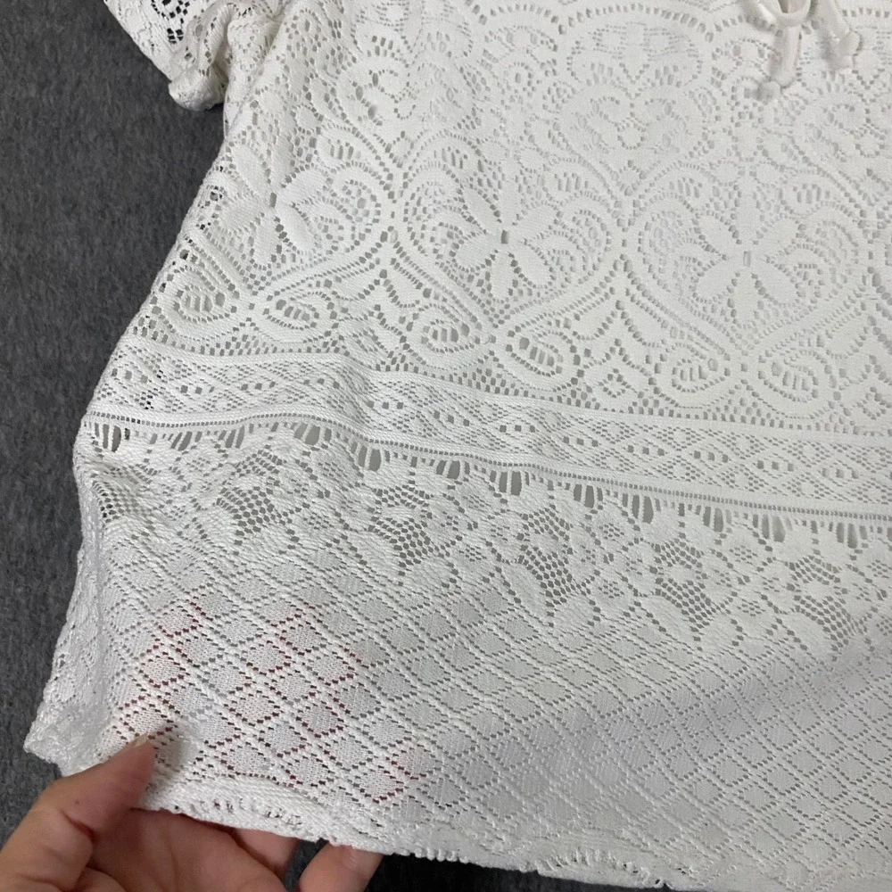 NY Collection Petite White Lace Peasant Blouse PXL Off Shoulder Short Sleeve Top